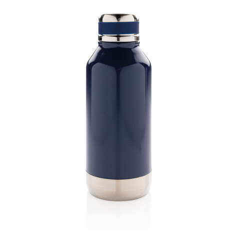 Auslaufsichere Vakuumflasche mit Logoplatte blau bedrucken, Art.-Nr. P436.675