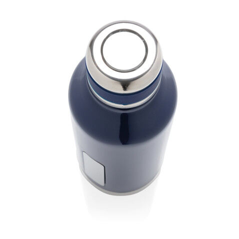 Auslaufsichere Vakuumflasche mit Logoplatte blau bedrucken, Art.-Nr. P436.675