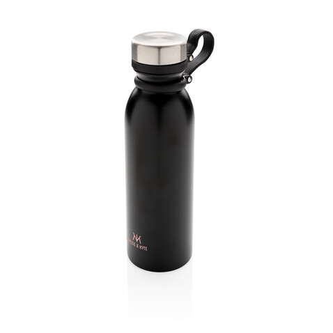 Kupfer-Vakuumisolierte Flasche mit Trageriemen schwarz bedrucken, Art.-Nr. P436.711