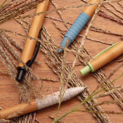 Bambus &amp; Weizenstroh Stift blau bedrucken, Art.-Nr. P610.535