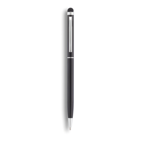 Schlanker Aluminiumkugelschreiber mit Stylus schwarz bedrucken, Art.-Nr. P610.621