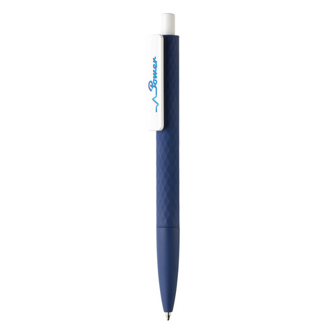 X3-Stift mit Smooth-Touch navy blau, weiß bedrucken, Art.-Nr. P610.969