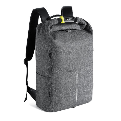 Urban schnitthemmender Anti-Diebstahl-Rucksack grau, schwarz bedrucken, Art.-Nr. P705.642