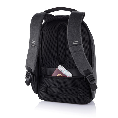 Bobby Hero Small Anti-Diebstahl-Rucksack schwarz, grau bedrucken, Art.-Nr. P705.701