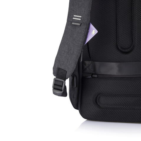 Bobby Hero Small Anti-Diebstahl-Rucksack schwarz, grau bedrucken, Art.-Nr. P705.701