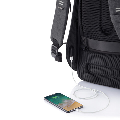 Bobby Hero Small Anti-Diebstahl-Rucksack schwarz, grau bedrucken, Art.-Nr. P705.701