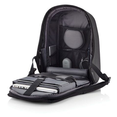Bobby Hero Small Anti-Diebstahl-Rucksack schwarz, grau bedrucken, Art.-Nr. P705.701