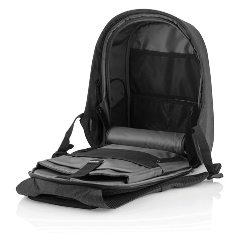 Bobby Hero Small Anti-Diebstahl-Rucksack schwarz, grau bedrucken, Art.-Nr. P705.701