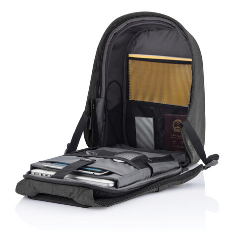 Bobby Hero Small Anti-Diebstahl-Rucksack schwarz, grau bedrucken, Art.-Nr. P705.701