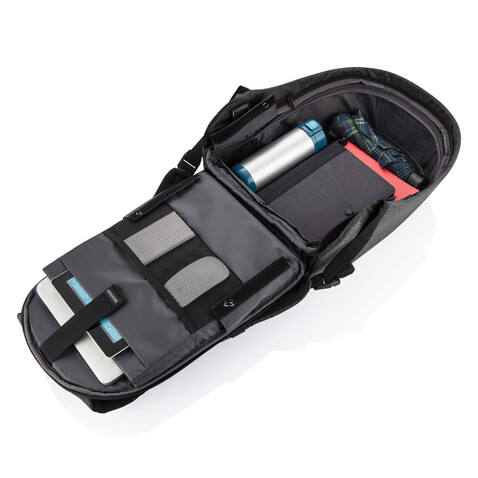 Bobby Hero Small Anti-Diebstahl-Rucksack schwarz, grau bedrucken, Art.-Nr. P705.701