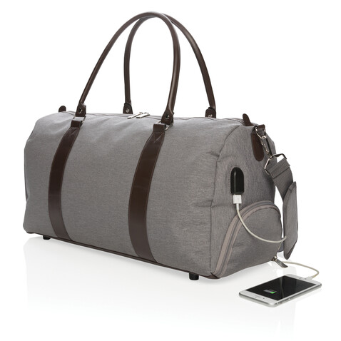 Wochenendtasche mit USB A-Ausgang grau bedrucken, Art.-Nr. P707.052 Wochenendtasche mit USB A-Ausgang grau bedrucken, Art.-Nr. P707.052