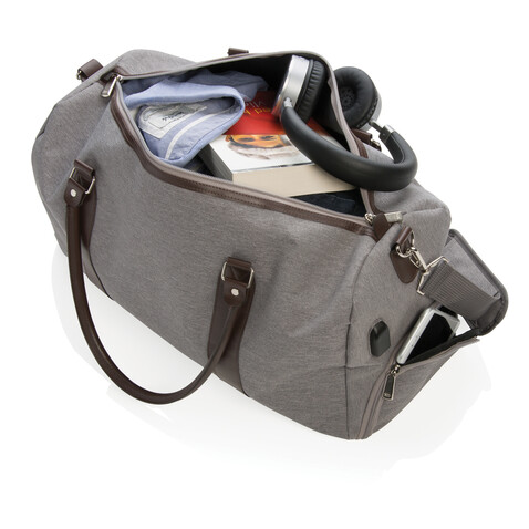 Wochenendtasche mit USB A-Ausgang grau bedrucken, Art.-Nr. P707.052 Wochenendtasche mit USB A-Ausgang grau bedrucken, Art.-Nr. P707.052