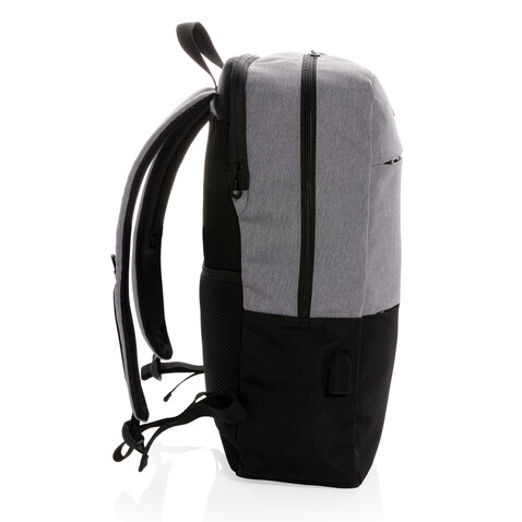 Moderner 15.6&quot; USB &amp; RFID Laptop-Rucksack, PVC-frei schwarz bedrucken, Art.-Nr. P760.051