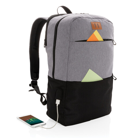 Moderner 15.6&quot; USB &amp; RFID Laptop-Rucksack, PVC-frei schwarz bedrucken, Art.-Nr. P760.051