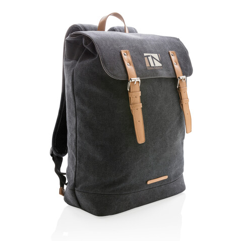 Canvas Laptop-Rucksack, PVC-frei schwarz bedrucken, Art.-Nr. P762.461