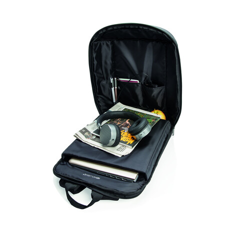 Madrid Anti-Diebstahl RFID USB Laptop-Rucksack schwarz, schwarz bedrucken, Art.-Nr. P762.511