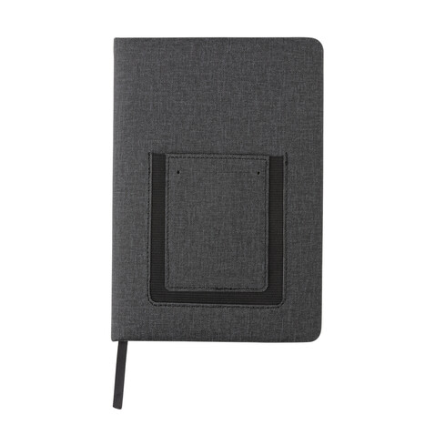 Deluxe A5 Notizbuch mit Telefontasche schwarz bedrucken, Art.-Nr. P772.002