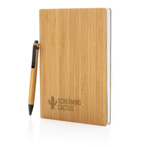 A5 Bambus Notizbuch &amp; Stift braun bedrucken, Art.-Nr. P772.159