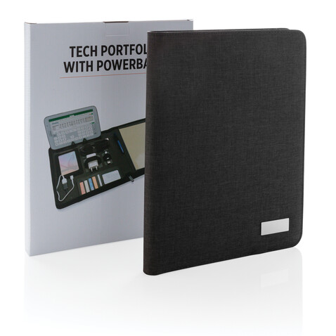 Tech Portfolio mit Powerbank schwarz bedrucken, Art.-Nr. P772.641