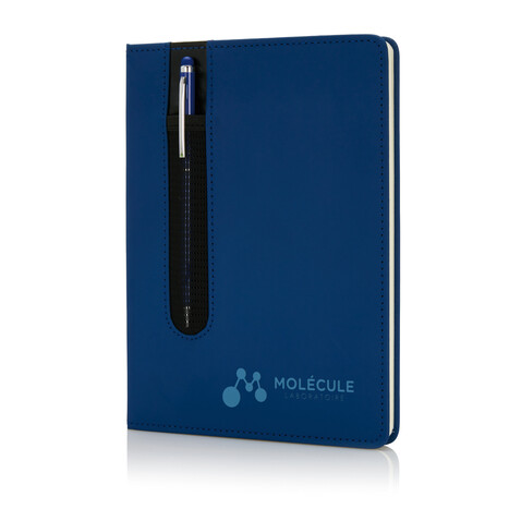 Basic Hardcover PU A5 Notizbuch mit Stylus-Stift navy blau bedrucken, Art.-Nr. P773.315