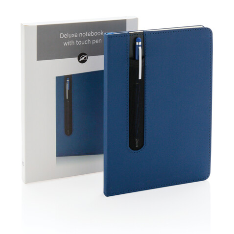 Basic Hardcover PU A5 Notizbuch mit Stylus-Stift navy blau bedrucken, Art.-Nr. P773.315