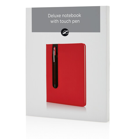 Basic Hardcover PU A5 Notizbuch mit Stylus-Stift rot bedrucken, Art.-Nr. P773.314