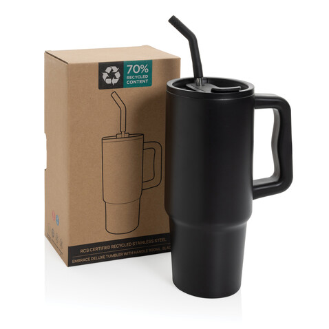 Embrace Deluxe Becher aus RCS recyceltem Edelstahl 900ml schwarz bedrucken, Art.-Nr. P437.3001