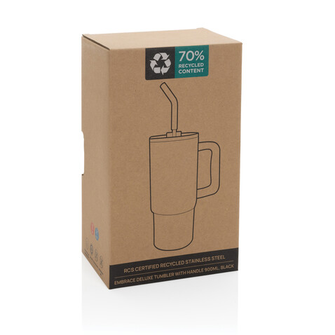 Embrace Deluxe Becher aus RCS recyceltem Edelstahl 900ml schwarz bedrucken, Art.-Nr. P437.3001