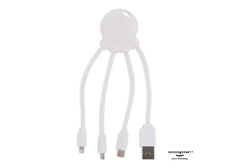 2087 | Xoopar Octopus Charging cable - Weiss bedrucken, Art.-Nr. LT41005-N0001