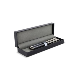 Metallstift und Rollerball-Stift im Set in Geschenkbox - Gun metal - dark bedrucken, Art.-Nr. LT82153-N0035