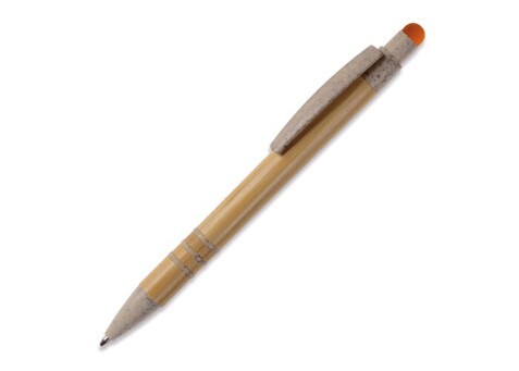 Kugelschreiber Bambus mit Touchpen und Weizenstroh Elementen - Beige / Orange bedrucken, Art.-Nr. LT87282-N5526 Kugelschreiber Bambus mit Touchpen und Weizenstroh Elementen - Beige / Orange bedrucken, Art.-Nr. LT87282-N5526