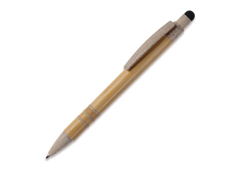 Kugelschreiber Bambus mit Touchpen und Weizenstroh Elementen - Beige/Schwarz bedrucken, Art.-Nr. LT87282-N5502