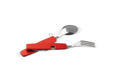 Zusammenklappbares Besteck im Multi-tool - Rot bedrucken, Art.-Nr. LT90405-N0021