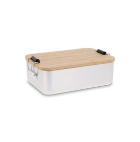 Lunchbox aus Aluminium mit Bambusdeckel - Silber bedrucken, Art.-Nr. LT90456-N0005