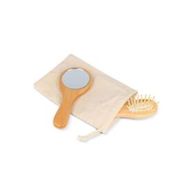 Schima superba Holz Pinsel &amp;amp; Spiegel Set - Natur bedrucken, Art.-Nr. LT90751-N0094