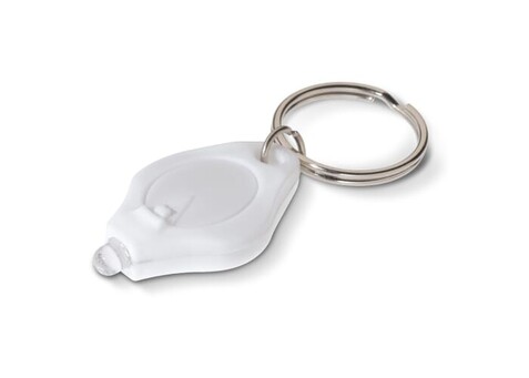 Schlüsselanhänger mit Mini-Taschenlampe - Weiss bedrucken, Art.-Nr. LT90990-N0001