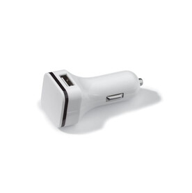 USB KFZ-Ladegerät 2,1A - Weiss / Schwarz bedrucken, Art.-Nr. LT91143-N0102