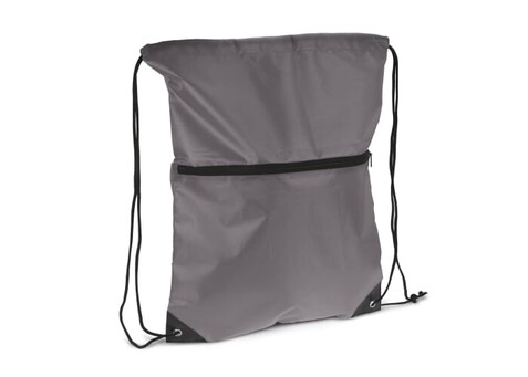 Kordelzugtasche 210T R-PET mit Reißverschluss - Grau bedrucken, Art.-Nr. LT91395-N0061