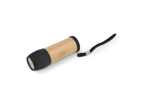R-ABS &amp; Bambus-Taschenlampe - Schwarz bedrucken, Art.-Nr. LT93317-N0002