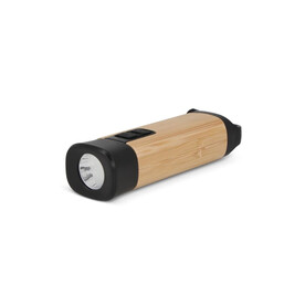 Wiederaufladbare R-ABS &amp;amp; Bamboo Taschenlampe - Schwarz bedrucken, Art.-Nr. LT93318-N0002