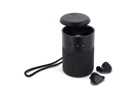 Wireless speaker William with TWS earbuds - Schwarz bedrucken, Art.-Nr. LT95018-N0002