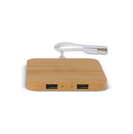 Bamboo Wireless charger with 2 USB hubs 5W - Holz bedrucken, Art.-Nr. LT95048-N0093