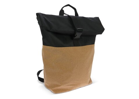 Rolltop-Rucksack Kork &amp; R-PET 18L - Schwarz bedrucken, Art.-Nr. LT95292-N0002