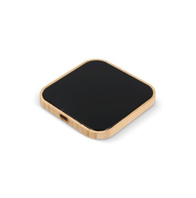 Kabelloses Ladegerät aus Bambus und Glas 10W - Schwarz bedrucken, Art.-Nr. LT95556-N0002