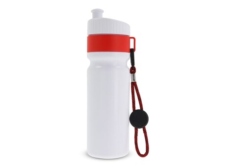 Sportflasche mit Rand und Kordel 750ml - Weiss / Rot bedrucken, Art.-Nr. LT98736-N0121