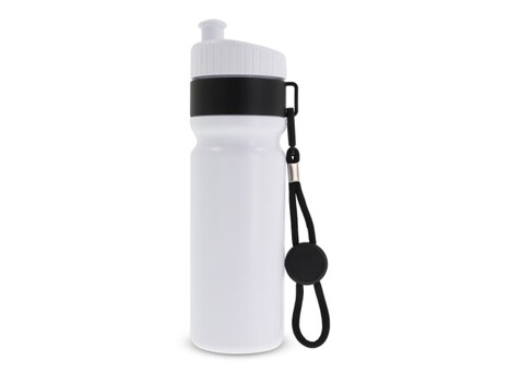 Sportflasche mit Rand und Kordel 750ml - Weiss / Schwarz bedrucken, Art.-Nr. LT98736-N0102