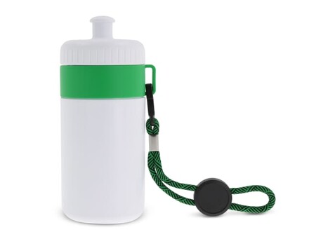 Sportflasche mit Halteschlaufe 500ml - Weiss / Grün bedrucken, Art.-Nr. LT98785-N0131