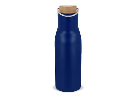 Isolier-Flasche mit Bambusdeckel, 500ml - Dunkelblau bedrucken, Art.-Nr. LT98900-N0010