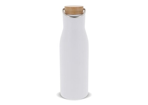 Isolier-Flasche mit Bambusdeckel, 500ml - Weiss bedrucken, Art.-Nr. LT98900-N0001