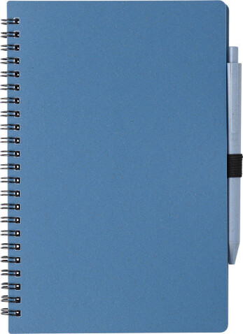 Notizbuch und Kugelschreiber aus Weizenstroh Massimo – Blau bedrucken, Art.-Nr. 005999999_480875
